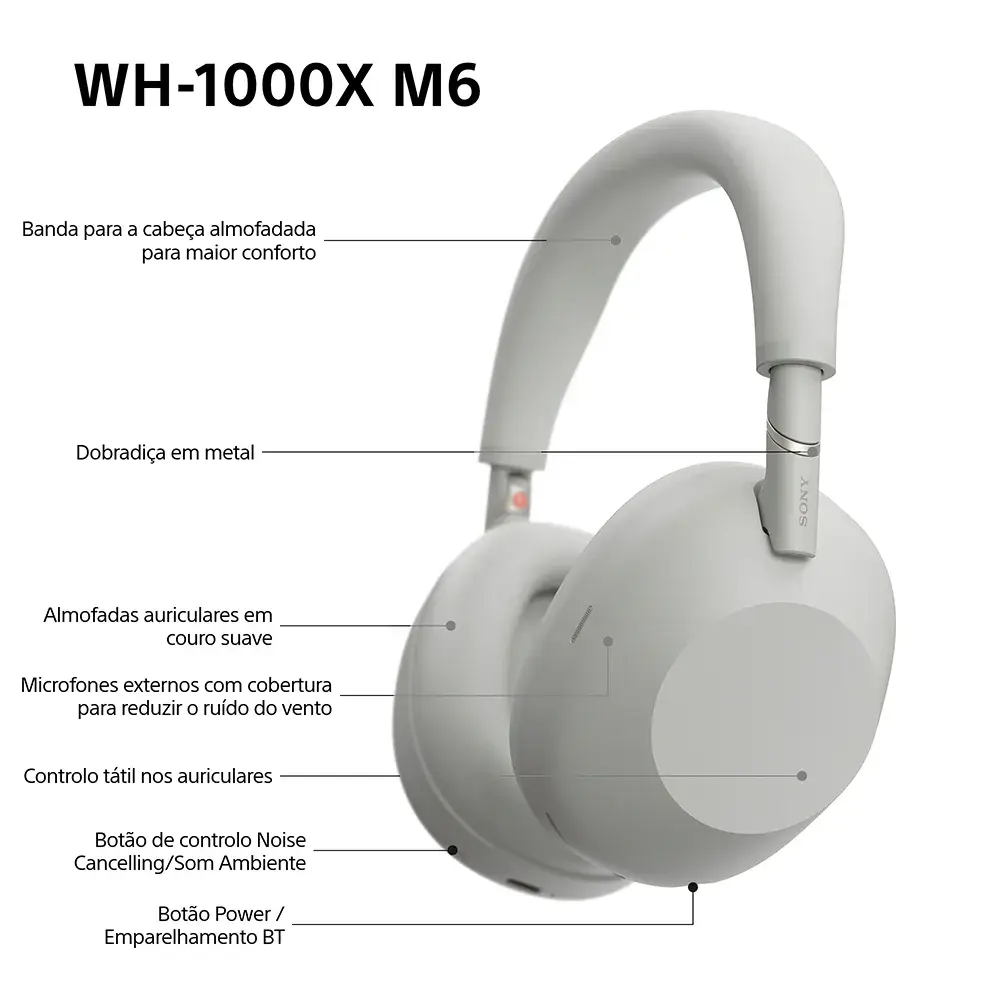 Headphones Sony WH-1000XM6 Bluetooth ANC NFC Prateados | PCDIGA