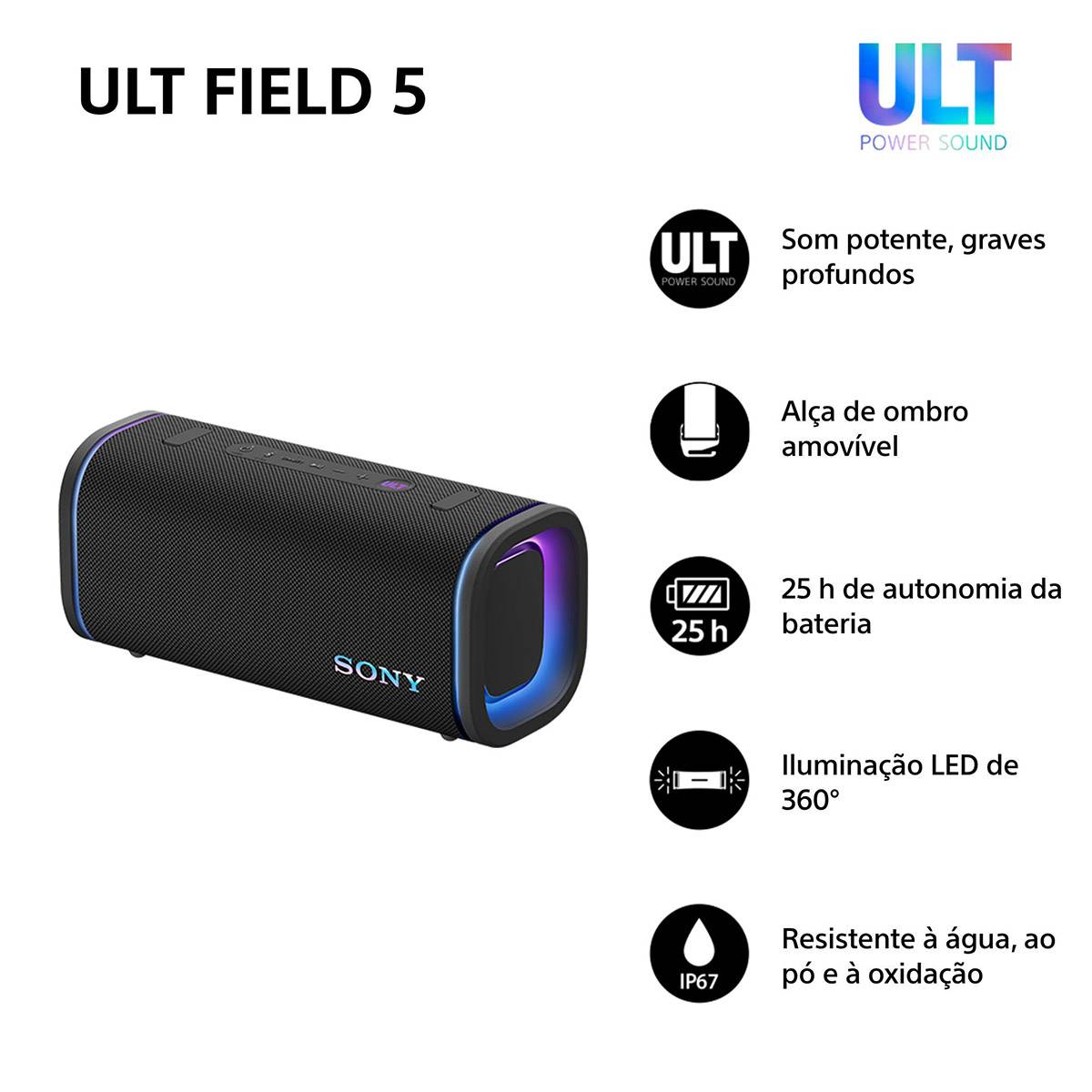Coluna Portátil Sony SRS-ULT50B ULT Field 5 Bluetooth Preta | PCDIGA