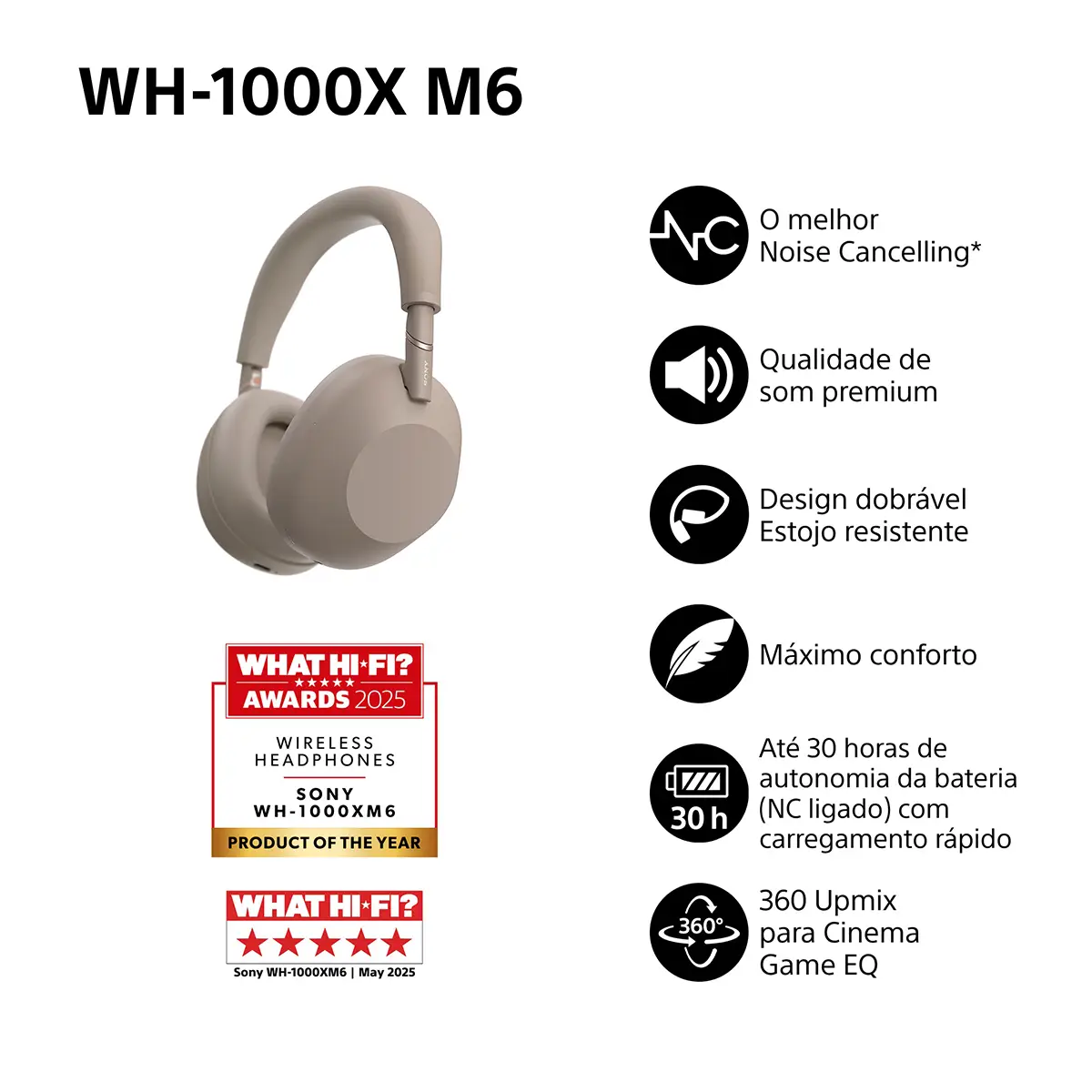 Headphones Sony WH-1000XM6 Bluetooth ANC NFC Sandstone | PCDIGA