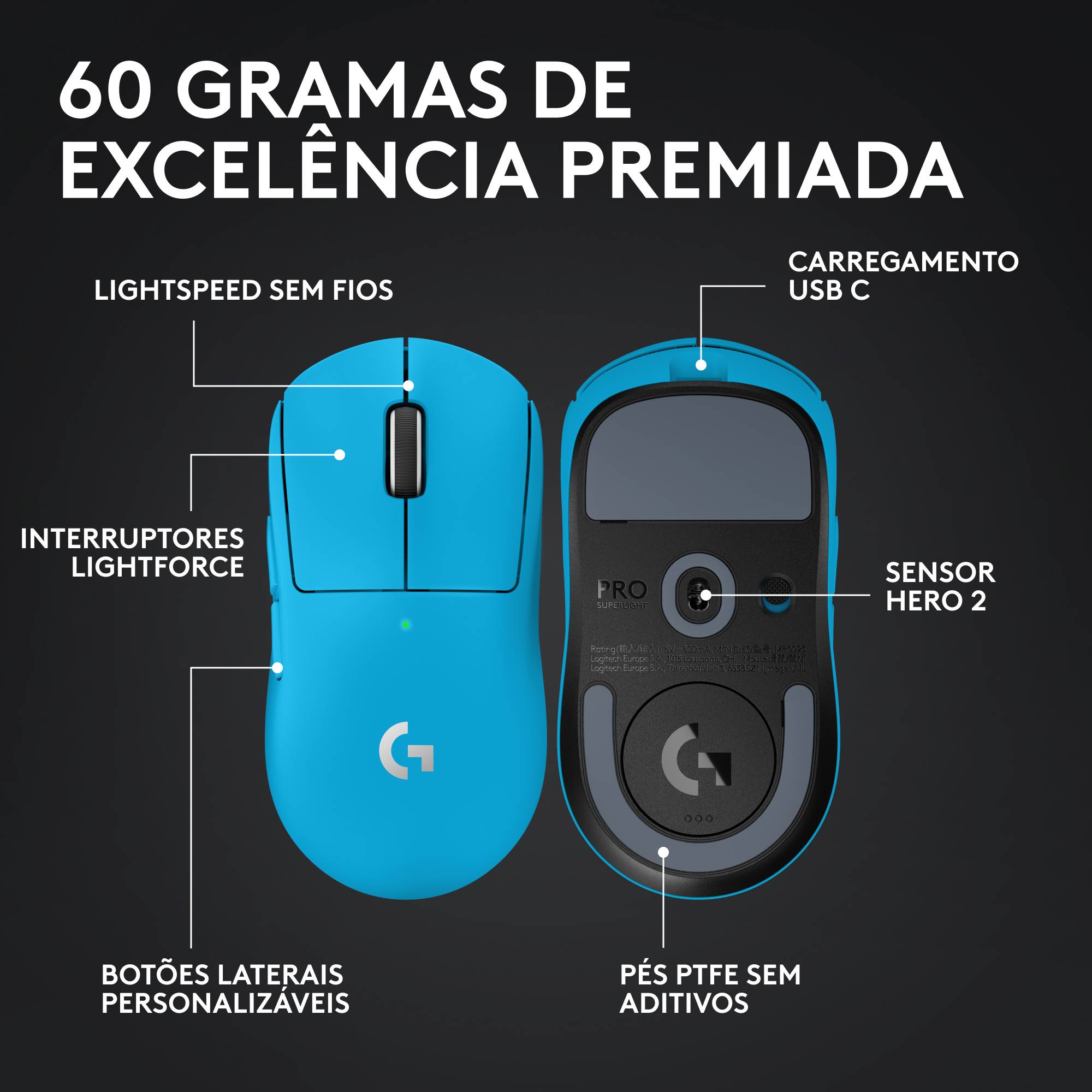 Rato Óptico Logitech G Pro X Superlight 2 Wireless 44000DPI Cyan