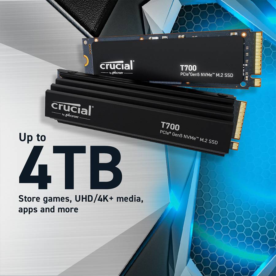 SSD M.2 2280 Crucial T700 2TB 3D TLC NVMe c/ Heatsink PCIe Gen 5.0