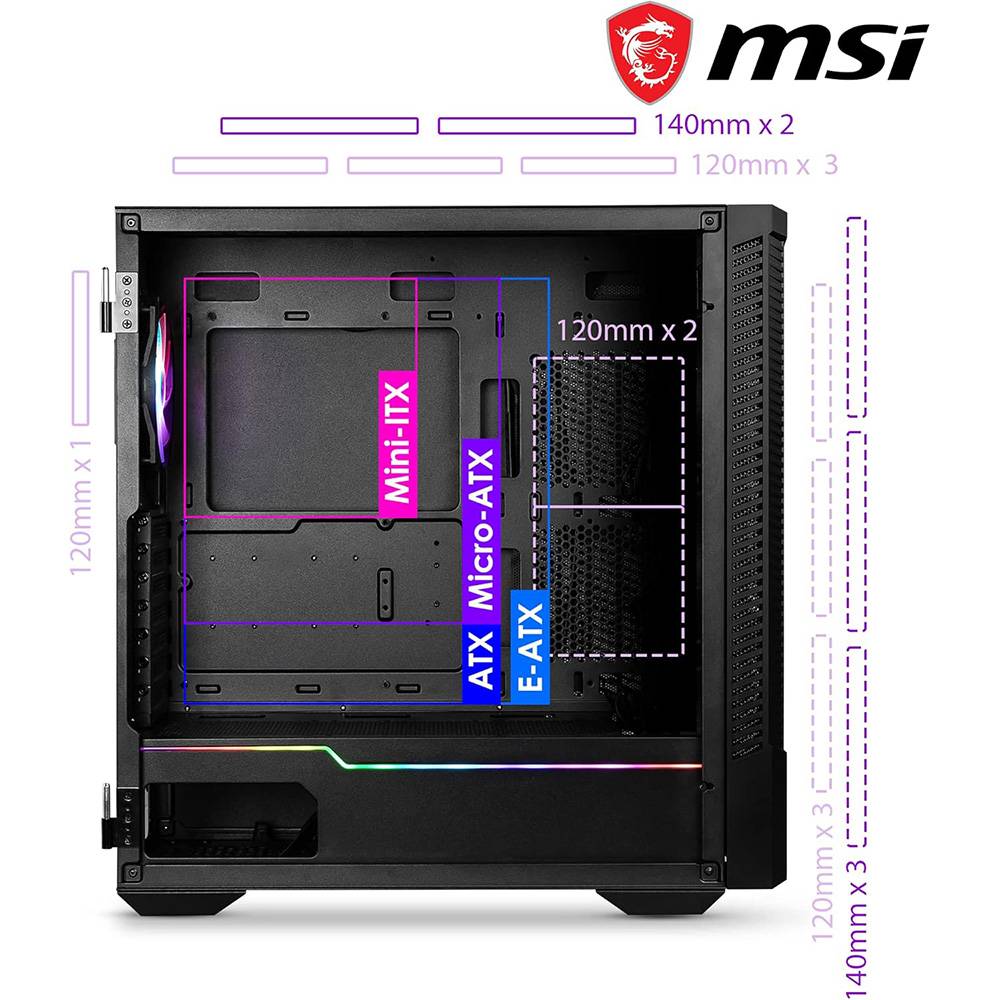 Caixa ATX MSI MPG VELOX 100P AIRFLOW ARGB Tempered Glass Preta