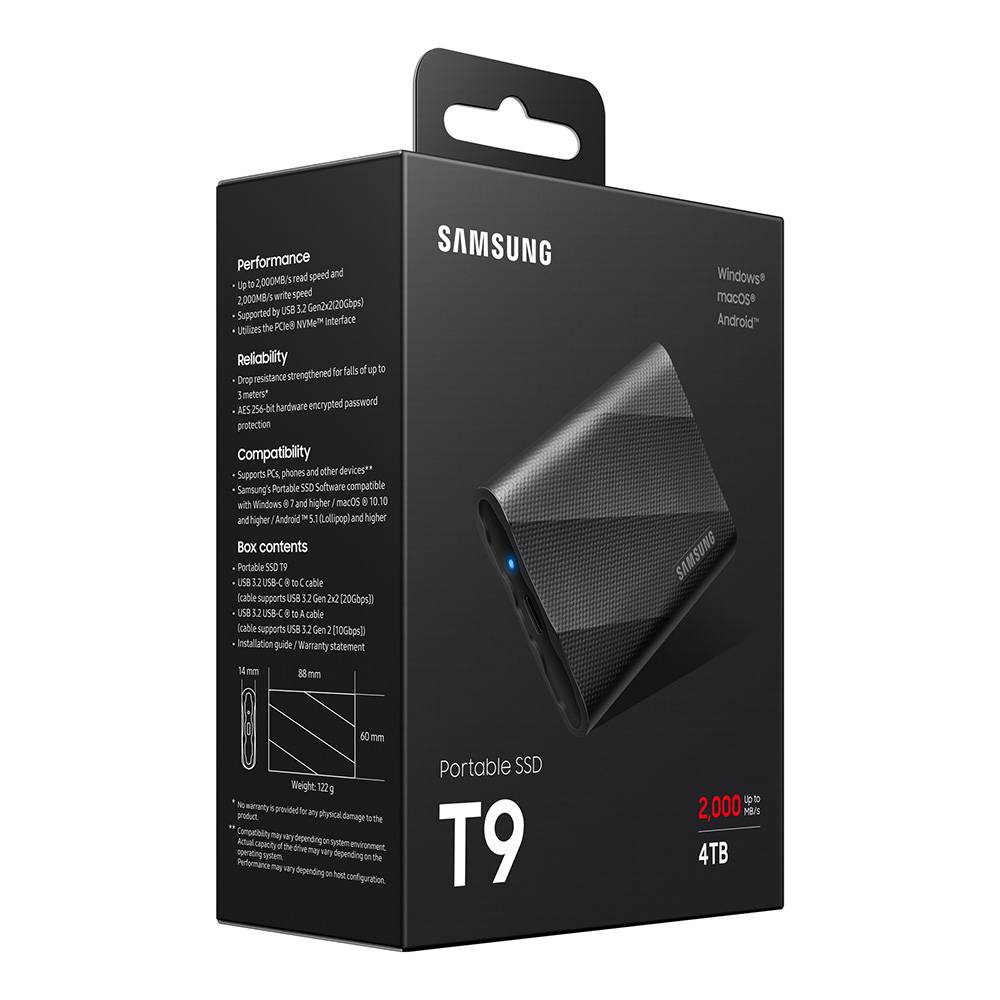 SSD Externo Samsung T9 4TB USB 3.2 Gen 2x2 Type-C Preto | PCDIGA