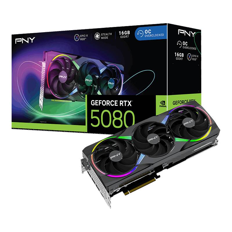 Placa Gráfica PNY NVIDIA GeForce RTX 5080 Blackwell ARGB EPIC-X RGB OC Triple Fan 16GB GDDR7 DLSS4