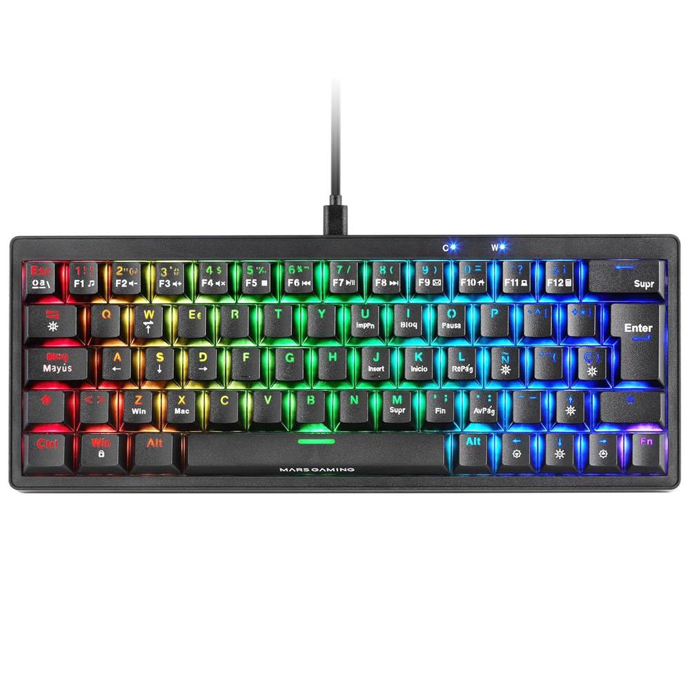 Teclado Mecânico Mars Gaming MKMINIPRO Black RGB 60% US Blue Switches