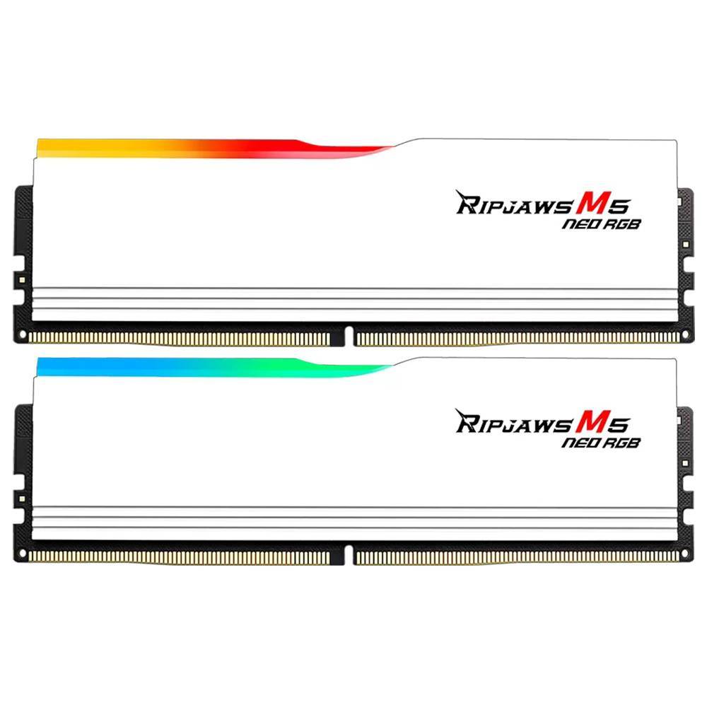 Memória RAM UDIMM G.SKILL Ripjaws M5 Neo RGB 64GB (2x32GB) DDR5-6000MHz (AMD Expo/Intel XMP) CL36 (36-36-36-96) 1.35V Branca