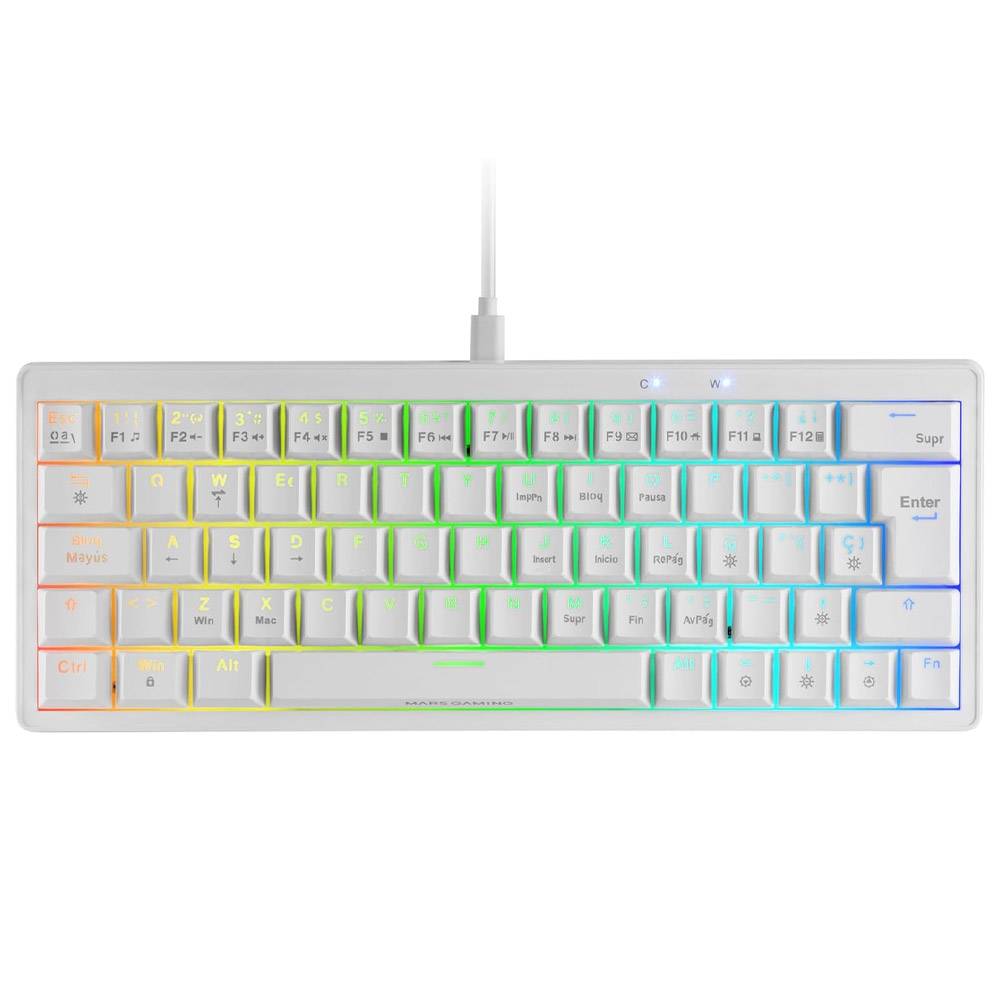 Teclado Mecânico Mars Gaming MKMINIPRO White RGB 60% US Blue Switches