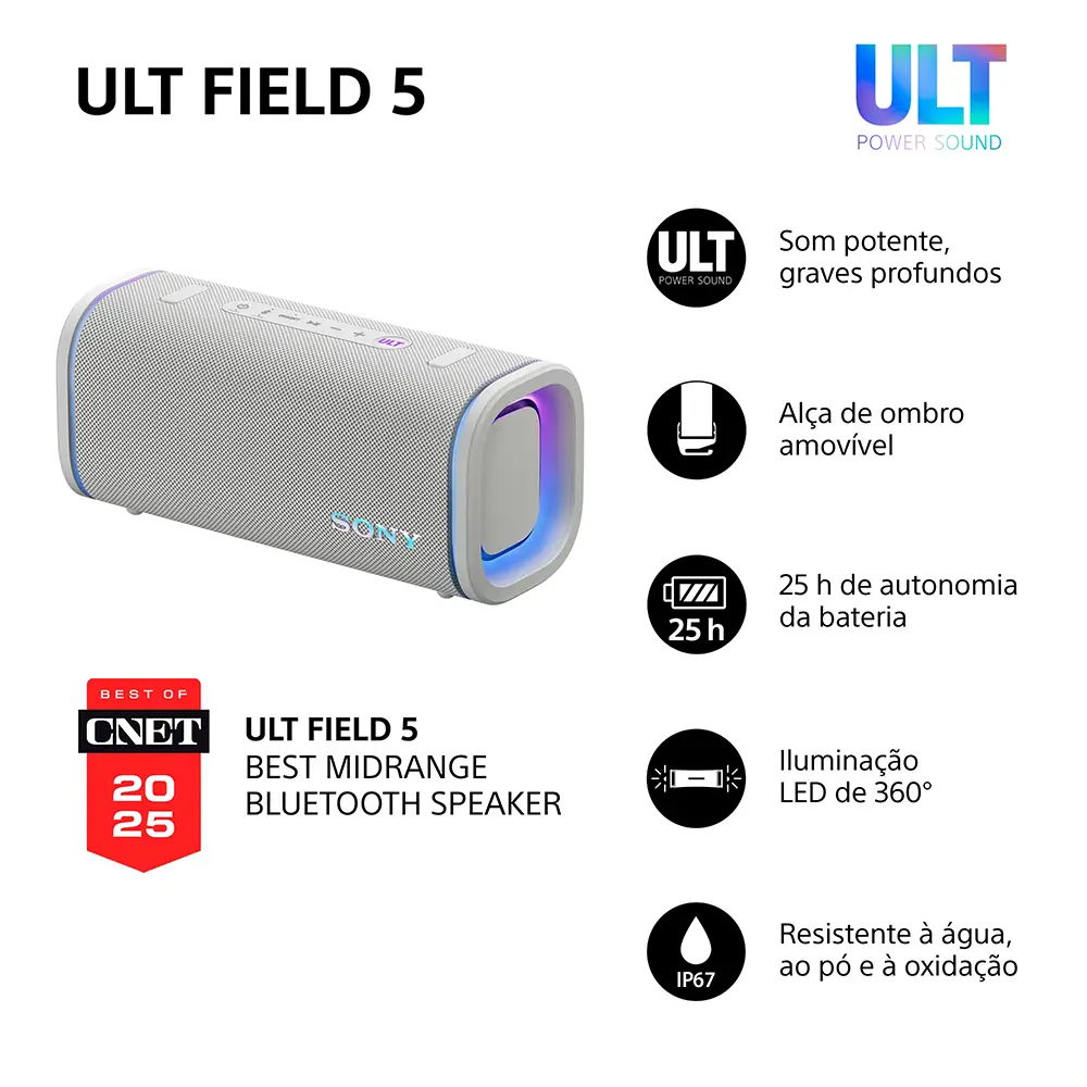 Coluna Portátil Sony SRS-ULT50B ULT Field 5 Bluetooth Branca | PCDIGA