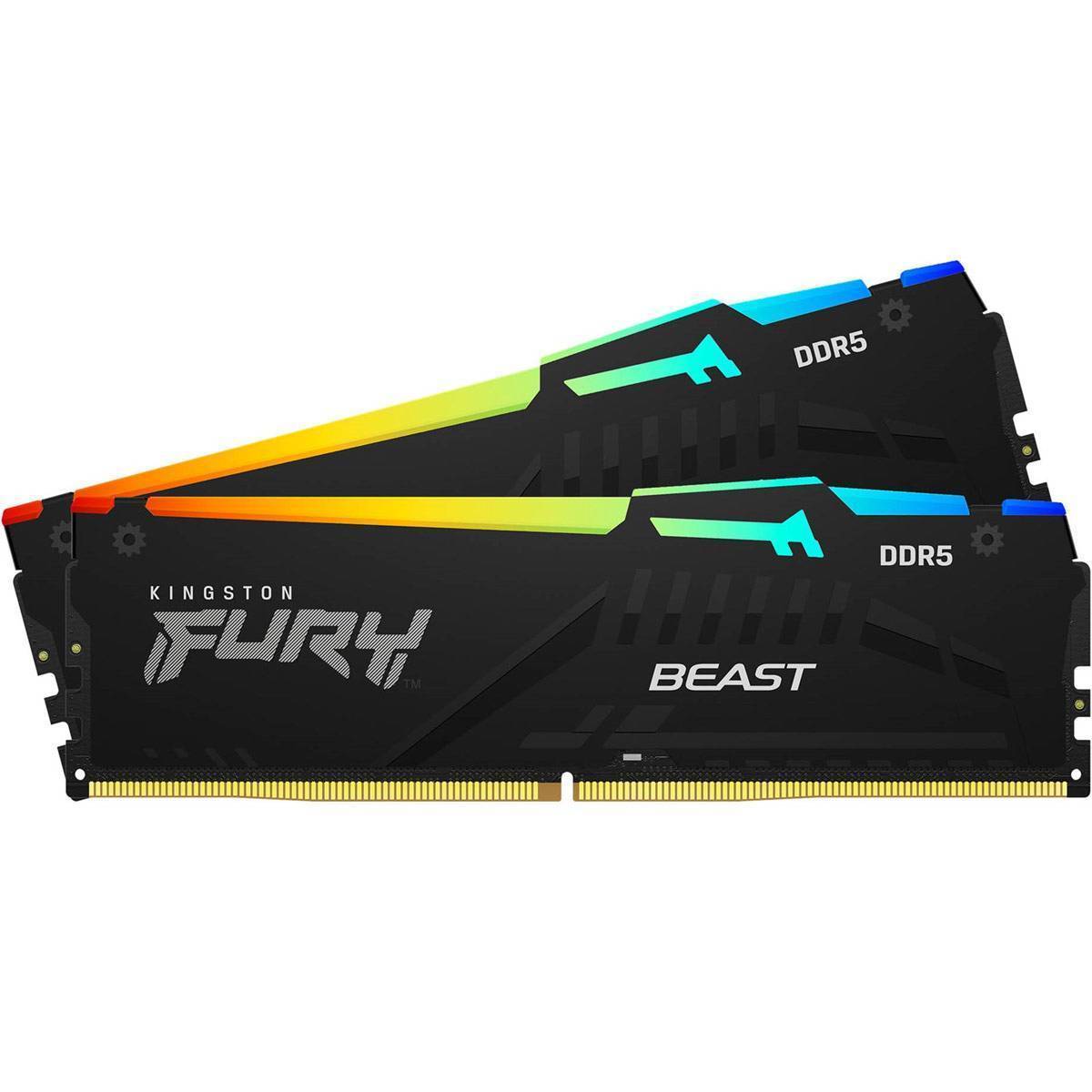 Memória RAM UDIMM Kingston Fury Beast RGB 64GB (2x32GB) DDR5-5600MHz (AMD Expo/Intel XMP) CL40 (40-40-40) 1.25V 1Rx8 Preta