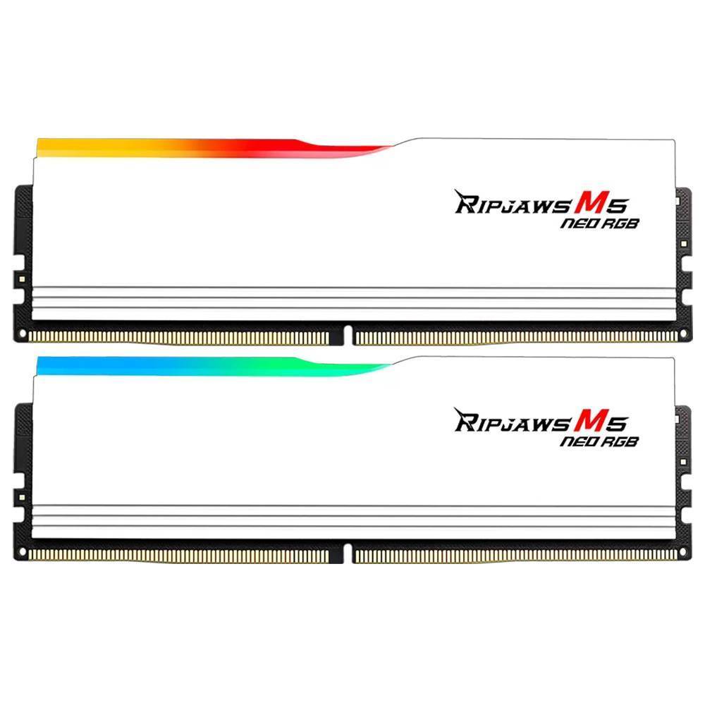 Memória RAM UDIMM G.SKILL Ripjaws M5 Neo RGB 64GB (2x32GB) DDR5-6000MHz (AMD Expo/Intel XMP) CL32 (32-38-38-96) 1.40V Branca