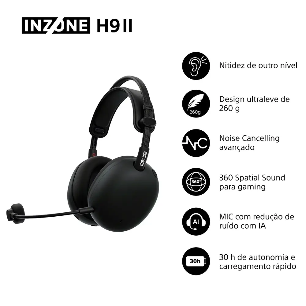 Headset Sony INZONE H9 II WH-G910N Gaming Wireless/Bluetooth Preto