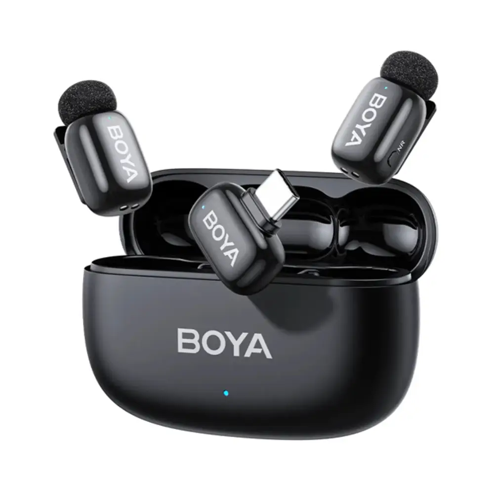 Microfone de Lapela BOYA Mini 2-02 (1RX + 2TX) Ultracompact 2.4GHz Wireless USB-C Preto