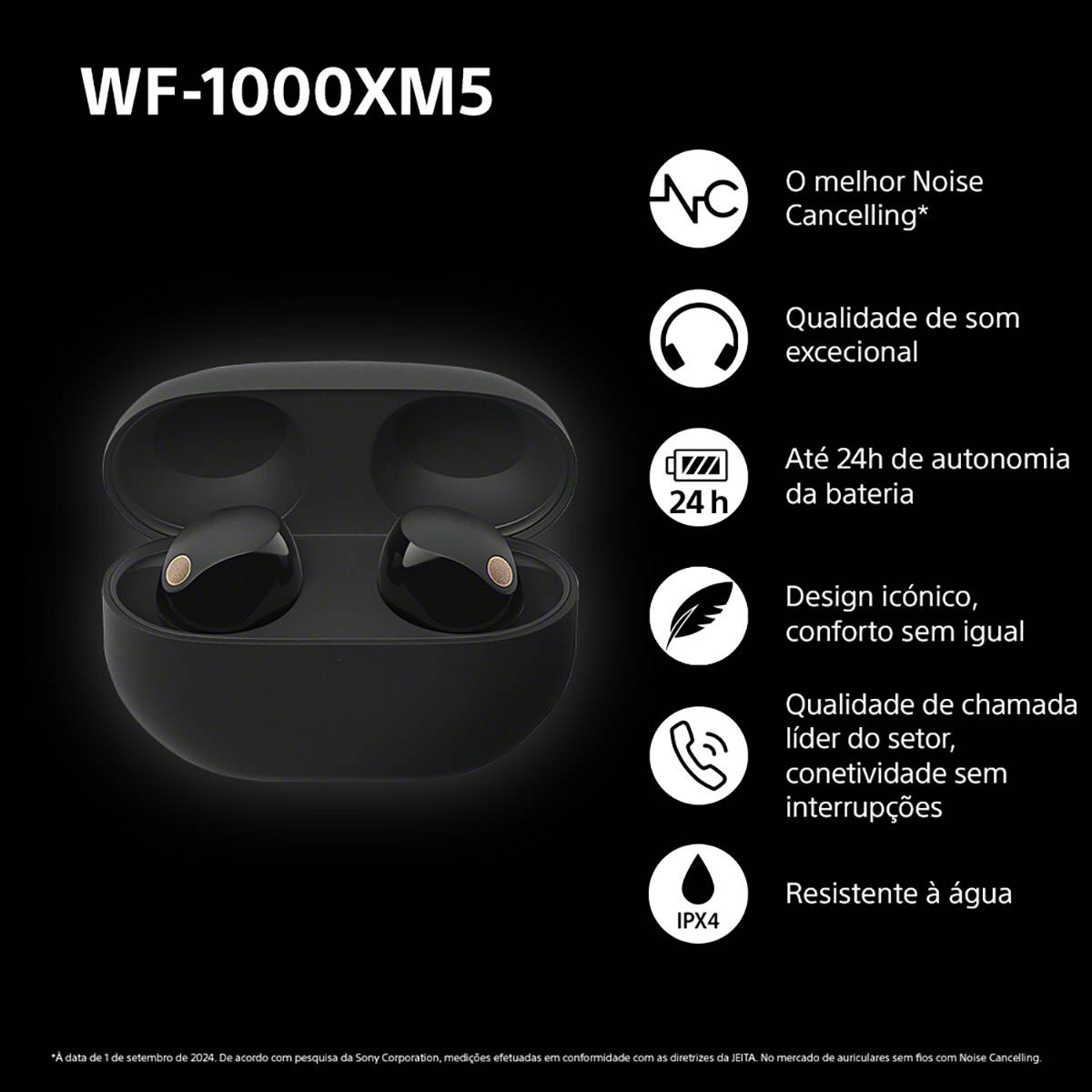 SONY WF-1000XM5 ブラック Fone de ouvido in-ear sem fio Sony TWS WF-1000XM5 YY2963 preto