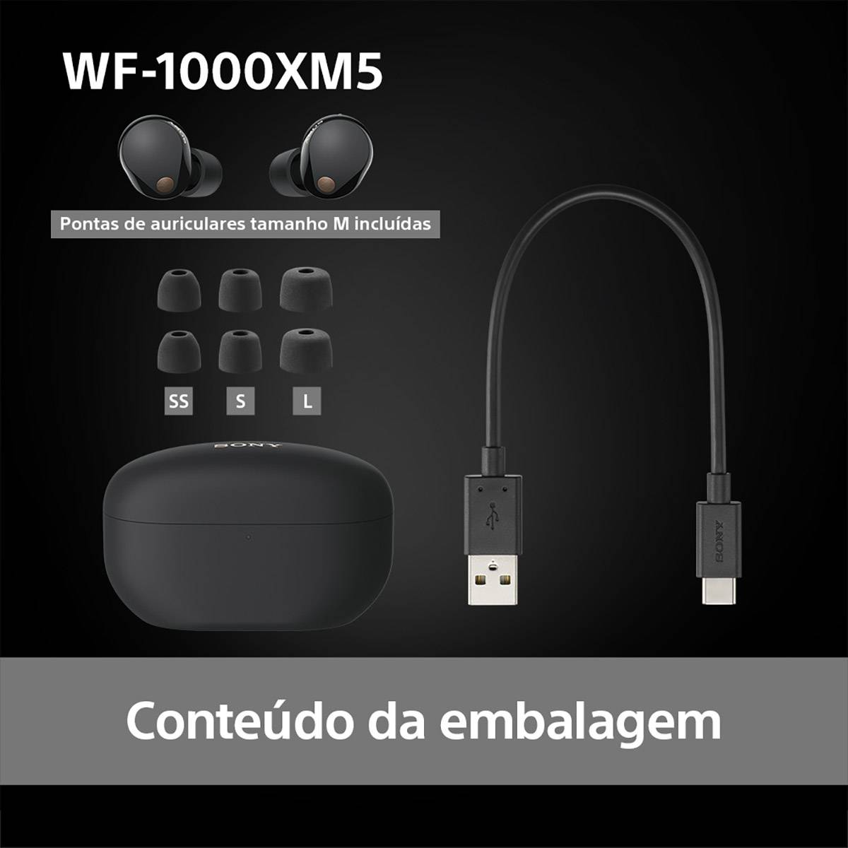 Auriculares Sony WF-1000XM5 True Wireless Pretos | PCDIGA