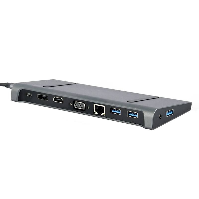 Adaptador USB-C Gembird 9-in-1 (Hub 3.0 + HDMI + DisplayPort + VGA + PD + LAN + Stereo Audio) Preto