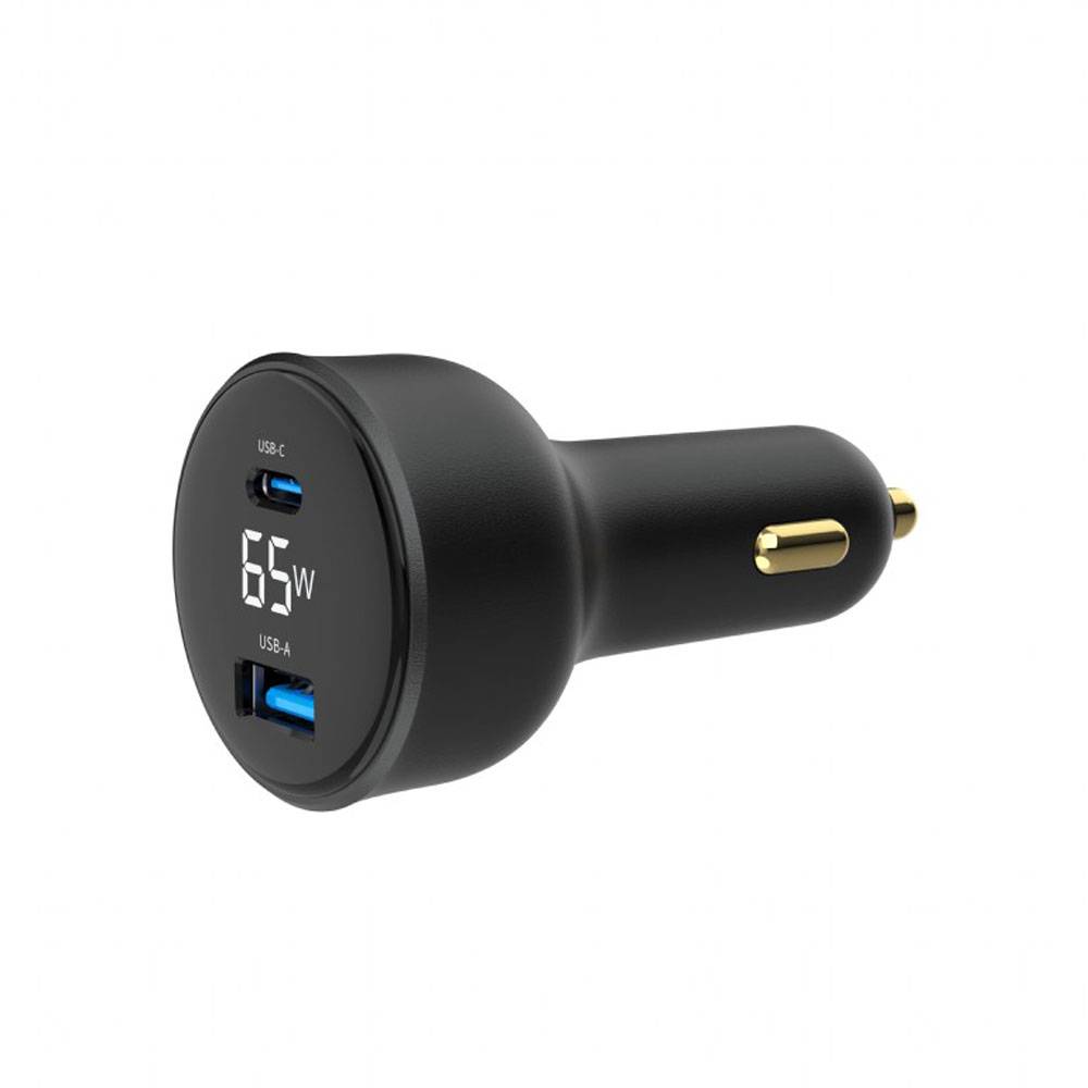 Carregador de Isqueiro Gembird TA-UC-AC2PD65LCD-CAR-01 USB-C/USB-A 65W  Preto | PCDIGA