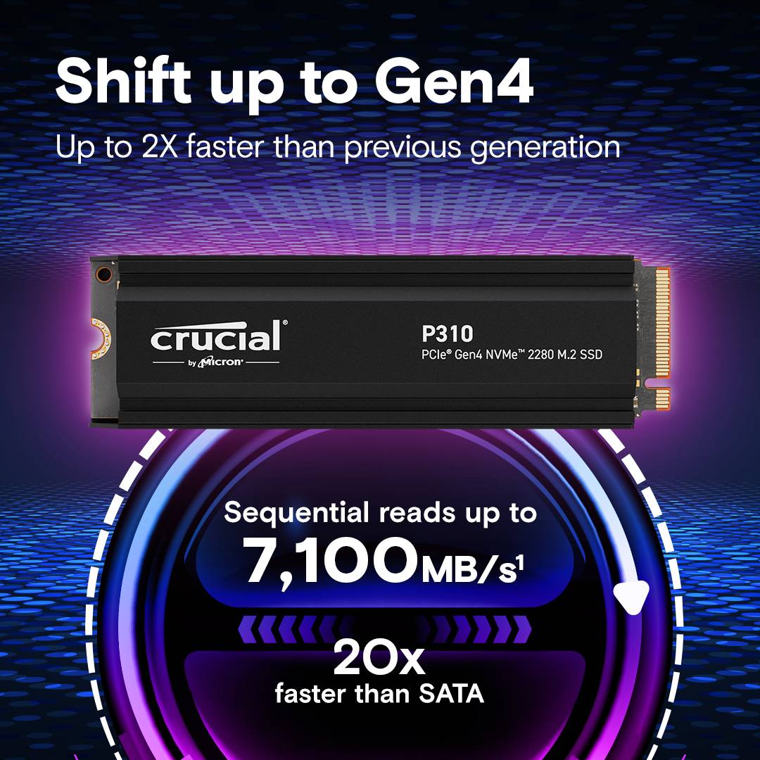 SSD M.2 2280 Crucial P310 2TB c/ Heatsink QLC NAND NVMe PCIe Gen