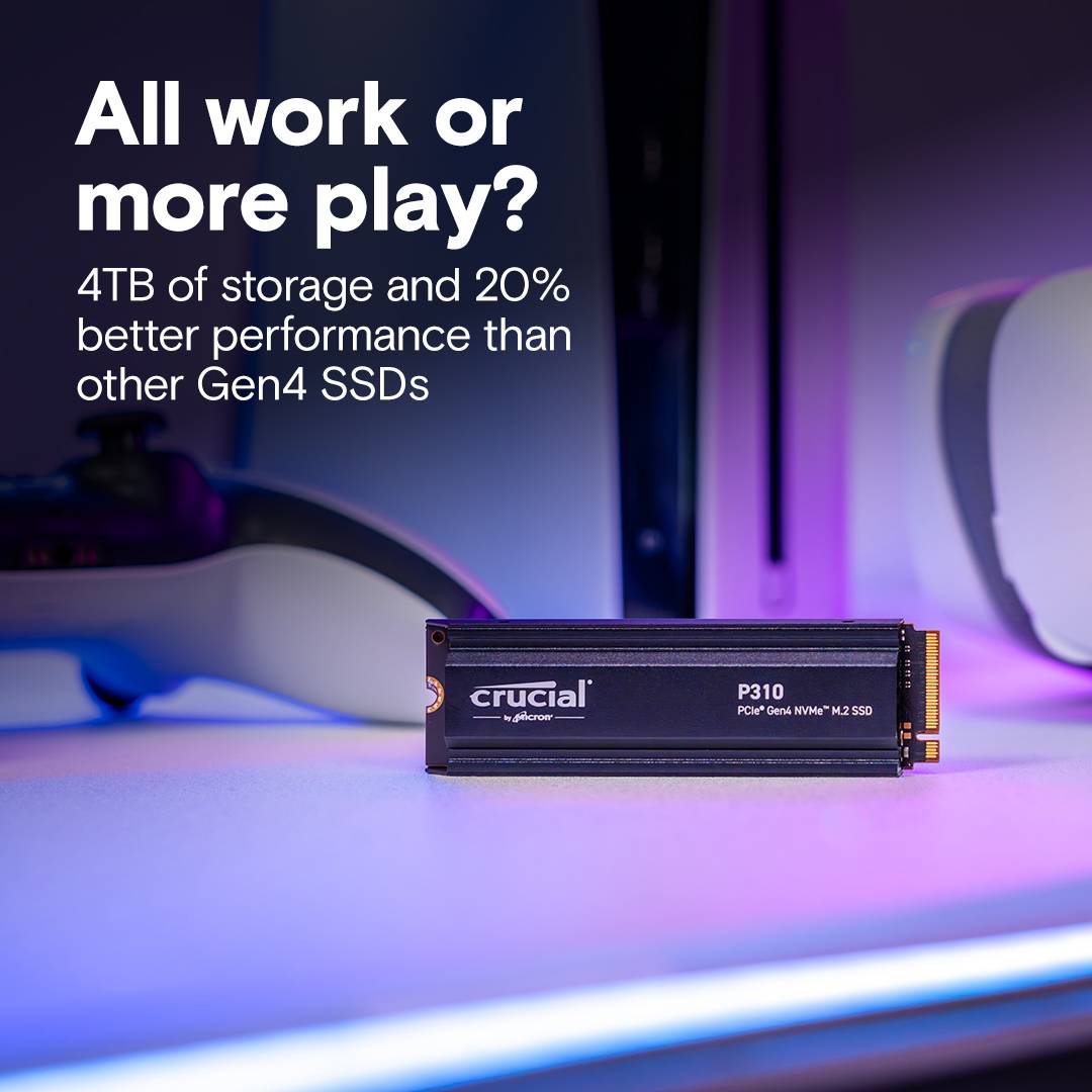SSD M.2 2280 Crucial P310 2TB c/ Heatsink QLC NAND NVMe PCIe Gen