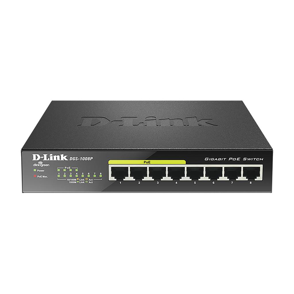 Switch de Rede D-Link DGS-1008P 8 Portas Gigabit UnManaged PoE+