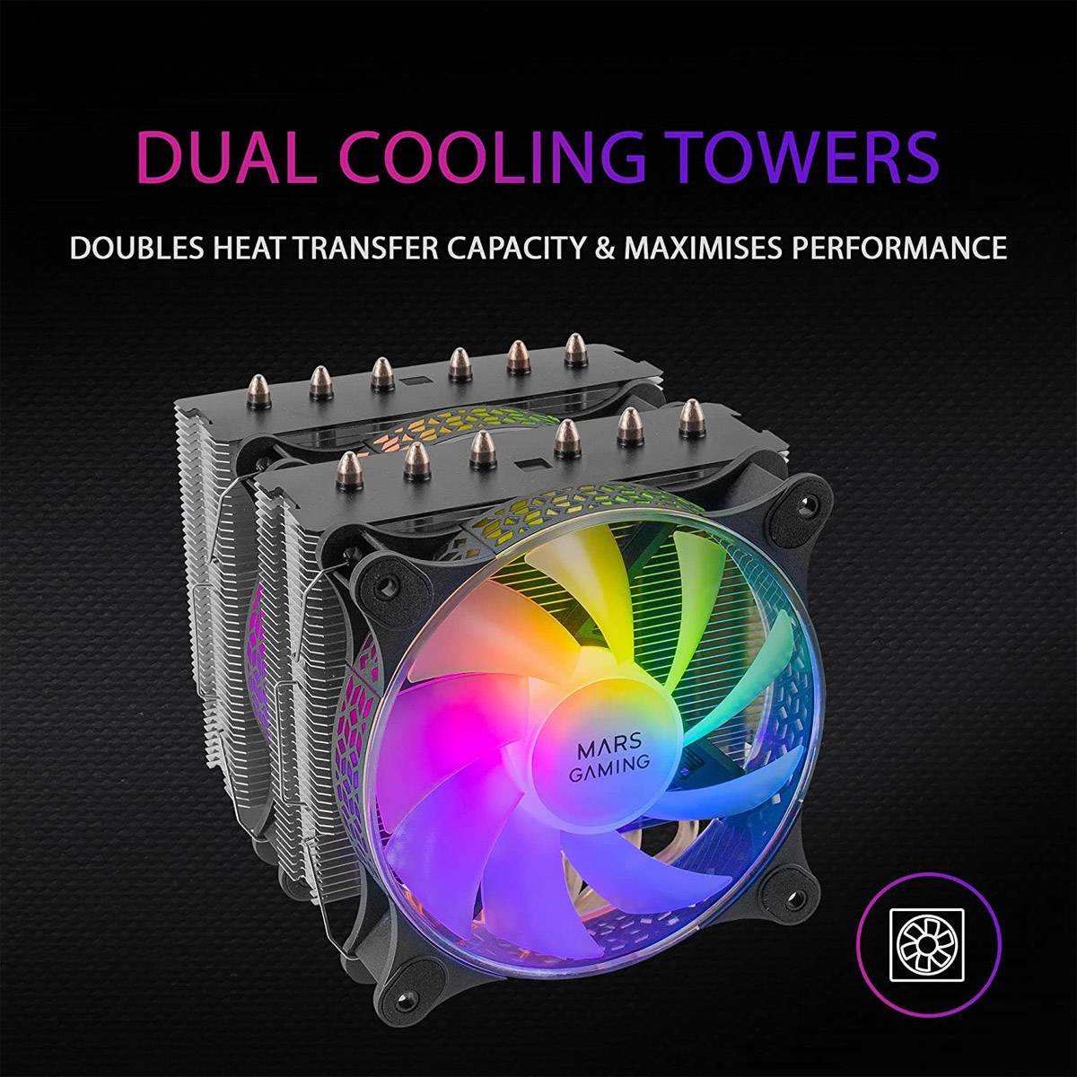 Mars Gaming MCPU-VR Weiß, CPU Kühlkörper, Dual Infinity Mirror ARGB, 4 HCT Heatpipes, 180W TDP
