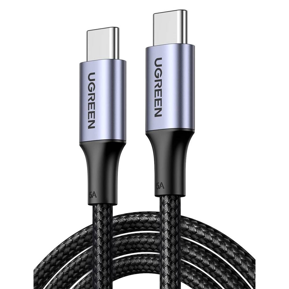 Cabo UGREEN 70427 USB-C 2.0 M/M 5A 100W Power Delivery Quick Charge 3.0 1m Trançado Preto