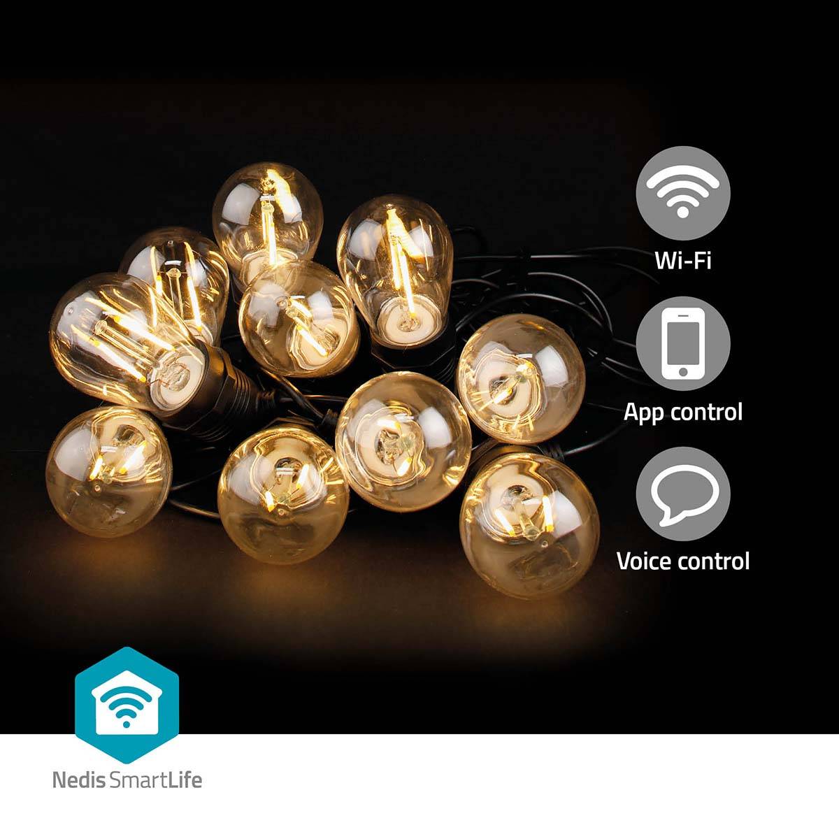Iluminação Decorativa Nedis SmartLife Decorative LED Wi-Fi | Warm White | 10 LEDs | 9m | Android / iOS