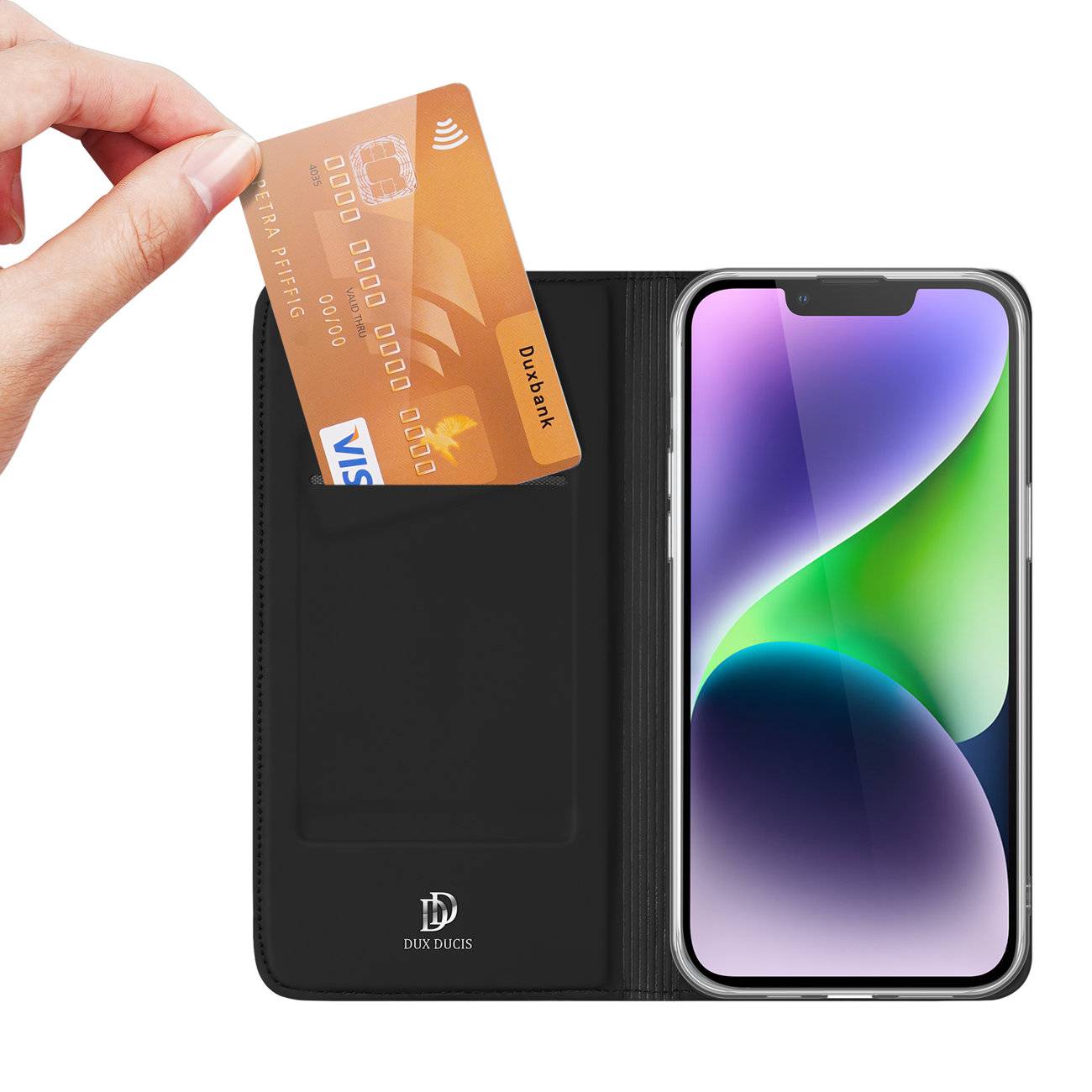 Capa Dux Ducis iPhone 15 Skin Pro Card Wallet Case Black