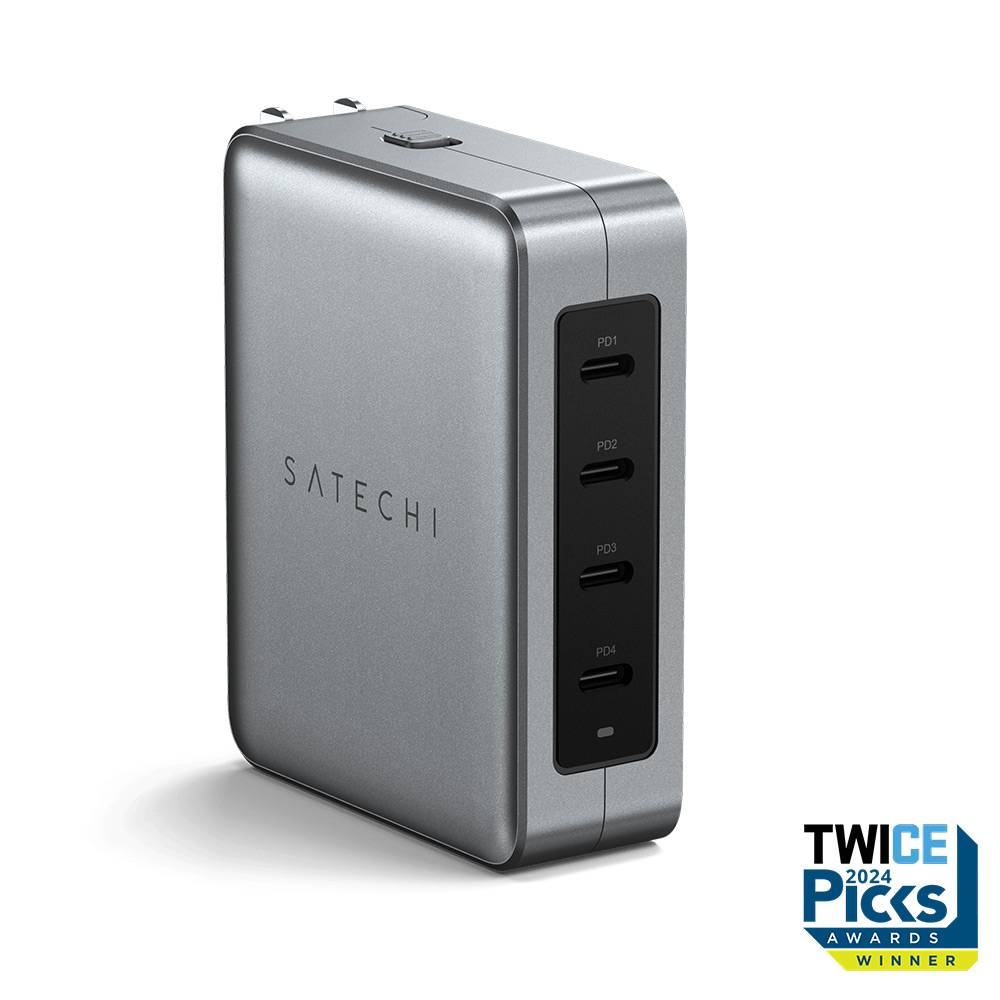 Carregador Satechi 145W USB-C 4-Portas GaN Travel Charger Space Gray