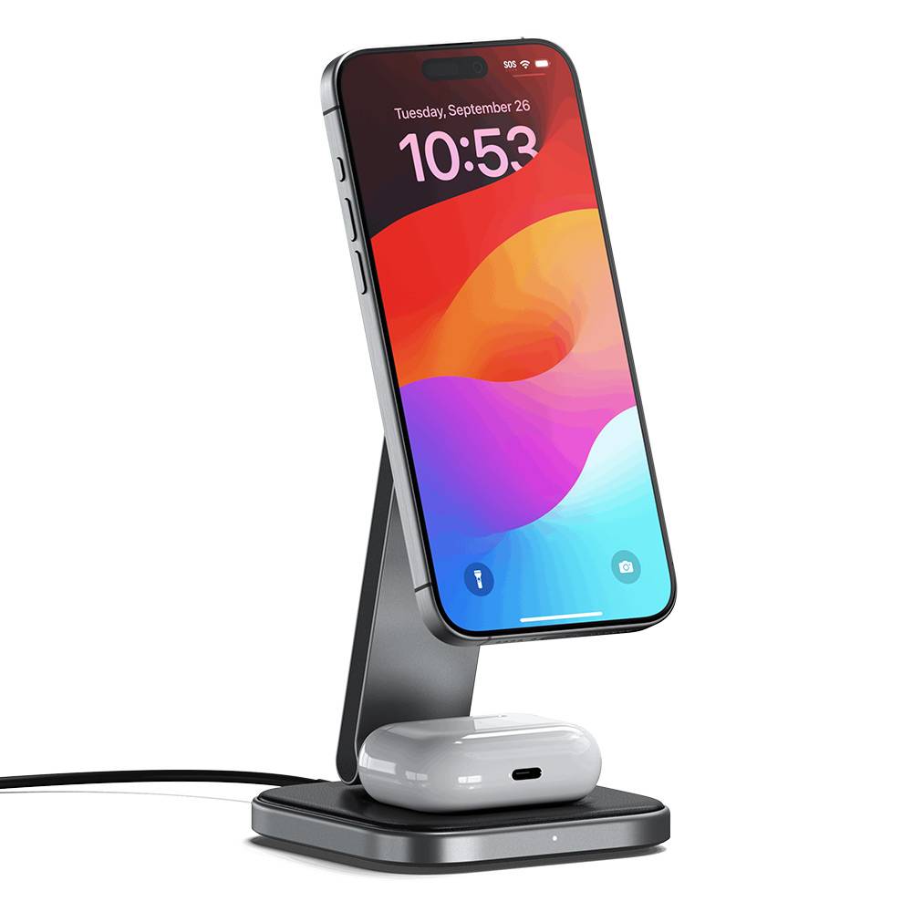 Carregador Wireless Satechi 2-in-1 Foldable Qi2 Charging Stand Cinza